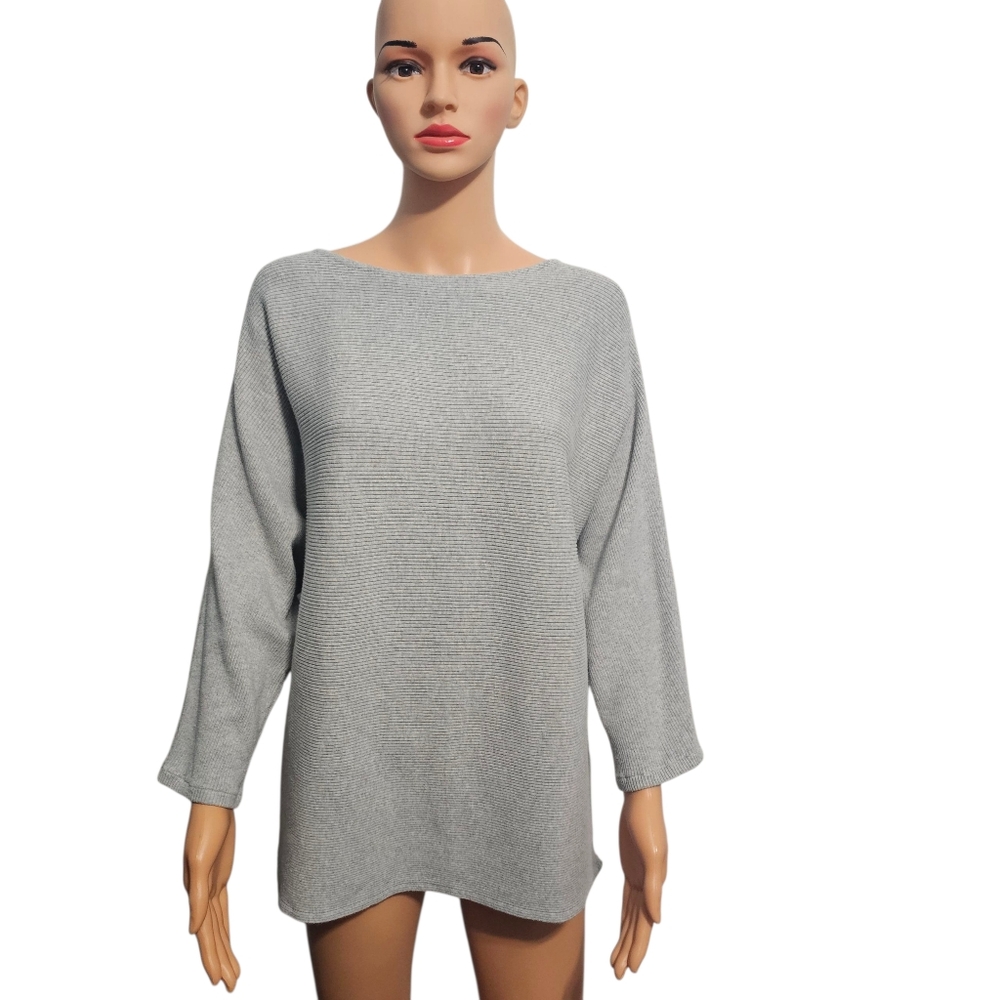 The Reset R Label Ribbed Boat-Neck Dolman Sleeve Minimalist Gray Sweater Sz L/XL